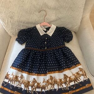 Janie and Jack Navy Dress with Horse Print
